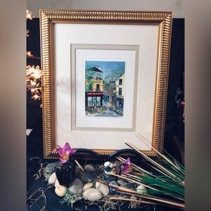 Vintage gold frame and Print “ Coin de Rue” by Cellia Saubry